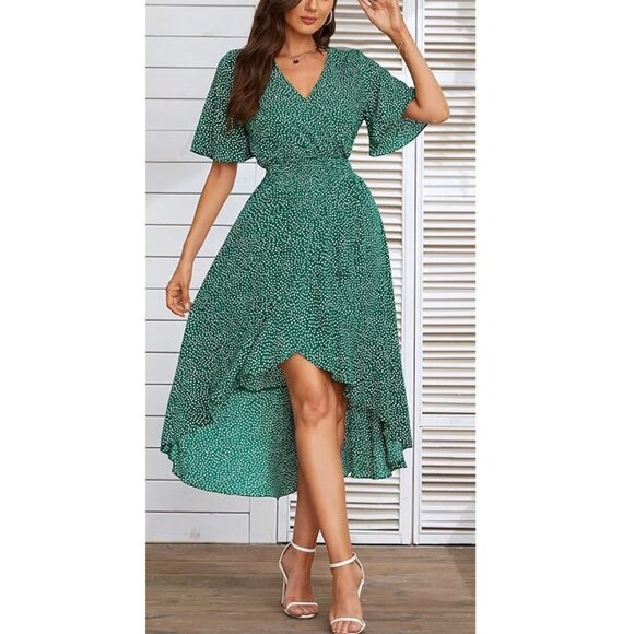 NWOT - Short Sleeve Floral High Low V-Neck Flowy Party Long Maxi Dress - Size XL - Picture 2 of 4